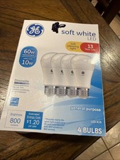 4 GE 60-Watt A19 Frosted White LED Light Bulbs - 800 Lumens - NEW