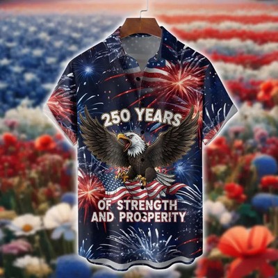 Patriotic Hawaiian Shirt Lightweight Beach Aloha Vacation Top Mens