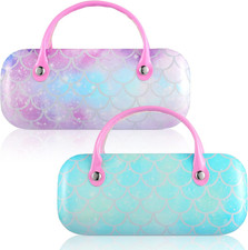 Xuhal 2 Pcs Kids Hard Eyeglass Case Girls Mermaid Glasses Case Portable Sunglass
