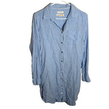 C&C California Shirt Dress Women's Small Blue 100% Linen Summer Casual