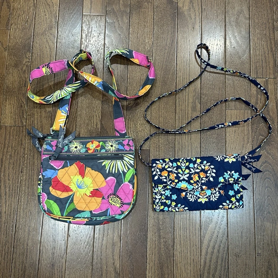 Lote de 2 Vera Bradley Bolso Bandolera Bolso sin asas Cartera Floral Rosa Púrpura Azul Bolsos Foto 2 de 4
