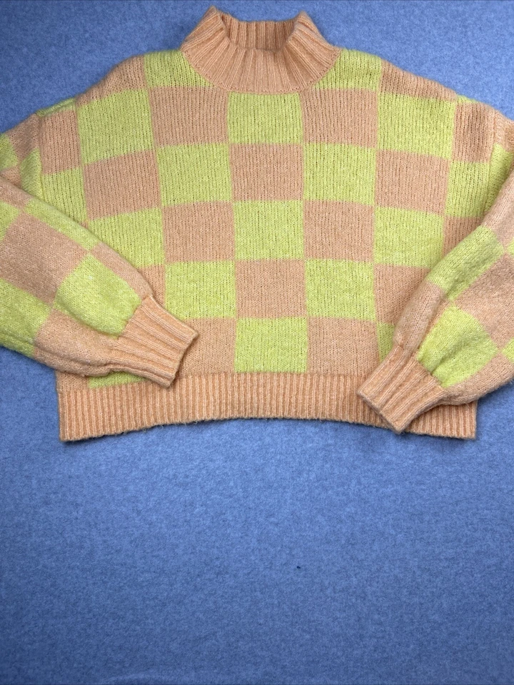 Suéter de manga larga MM My Michelle para dama X grande. Naranja y amarillo a cuadros Foto 4 de 4