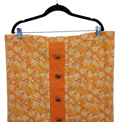 70er Jahre handgefertigter Rock Set 4XL orange Blume Seersucker quadratischer Ausschnitt Teelänge - Bild 10 von 16