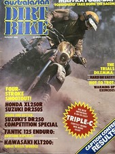 Australasian Dirt Bike Magazine Aug 82. XL250, DR250, KLT200 3 Wheeler,FANTIC125