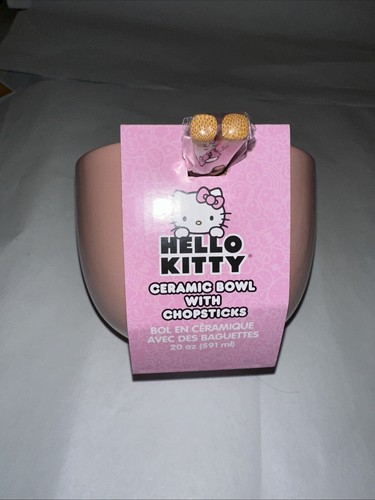 Cuenco de fideos de cerámica Hello Kitty Ramen con palillos bebida de fresa rosa nuevo - Imagen 5 de 6
