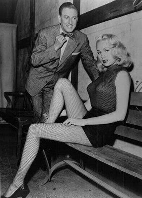 Joi Lansing Sexy As Ever In Fishnet Stockings Seated On Bench 5x7 photo
