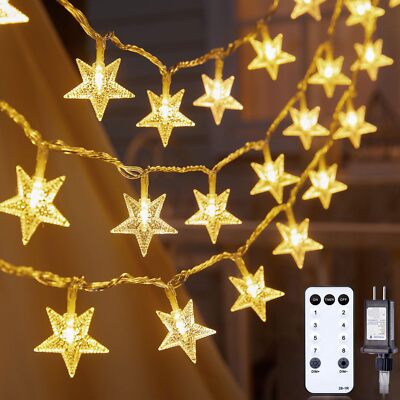 Warm White Star String Lights 46FT 100 LED with Remote Timer Waterproof