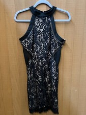 Shinestar Black Lace Sheath Little Black Dress Large nude lined zipper short