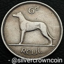 Ireland 🇮🇪 Eire 6 Pence 1953. KM#13a. Lucky Sixpence coin. Wolfhound. Dog. 