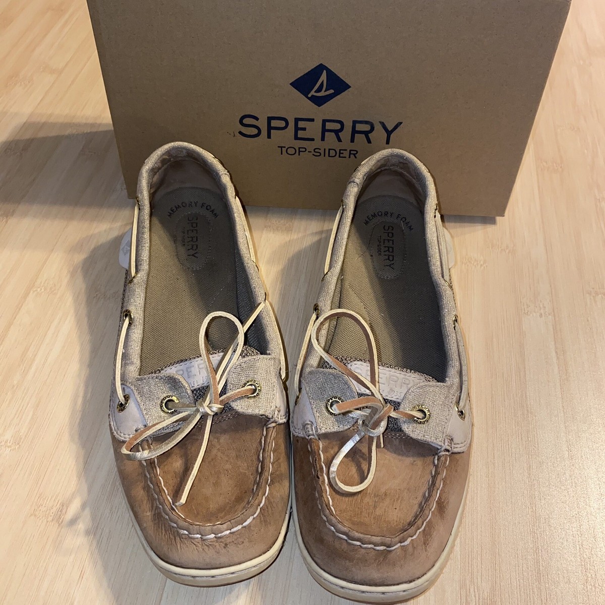 Sperry Top-Sider Box Angelfish Slip-on Metallic Gold Tan Leather Boat Shoes 