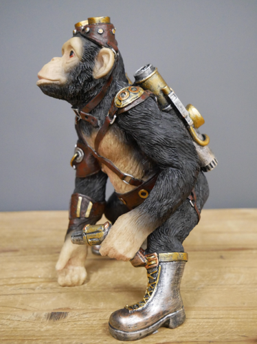 Steampunk Gothic Fantasy Themed Metallic Monkey Decorative Ornament Statue - Picture 2 of 5
