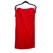 David Meister Dress 8 Cocktail Formal Strapless Tube Pleated Zip Mini Gown Red