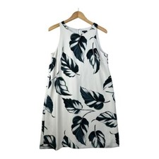 Ann Taylor Tropical Leaf Print A Line Sleeveless Dress size 10 White/Green