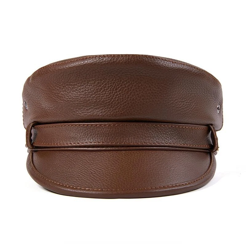 Men Genuine Leather Captain Sailor Hat Fiddler Flat Cap Driver Visor Beret Cap - Image 4 of 4