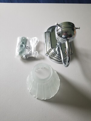 WALL SCONCE RETRO LOOK CHROME FINISH FROSTED SHADE COMPLETE OPEN BOX
