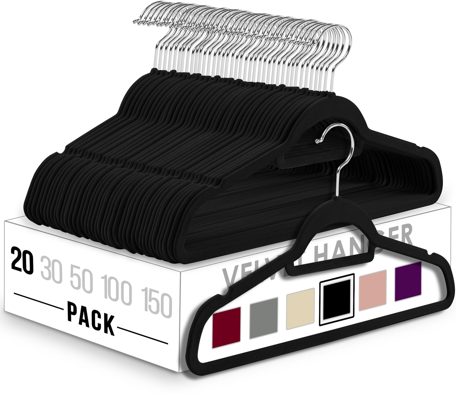 Premium Velvet Hangers 20 Pack - Non-Slip Clothes Hangers with Tie Bar - Blac...-image