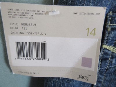 Liz Claiborne Straight Leg Jeans Size 14 NWT 'Ongoing Essentials