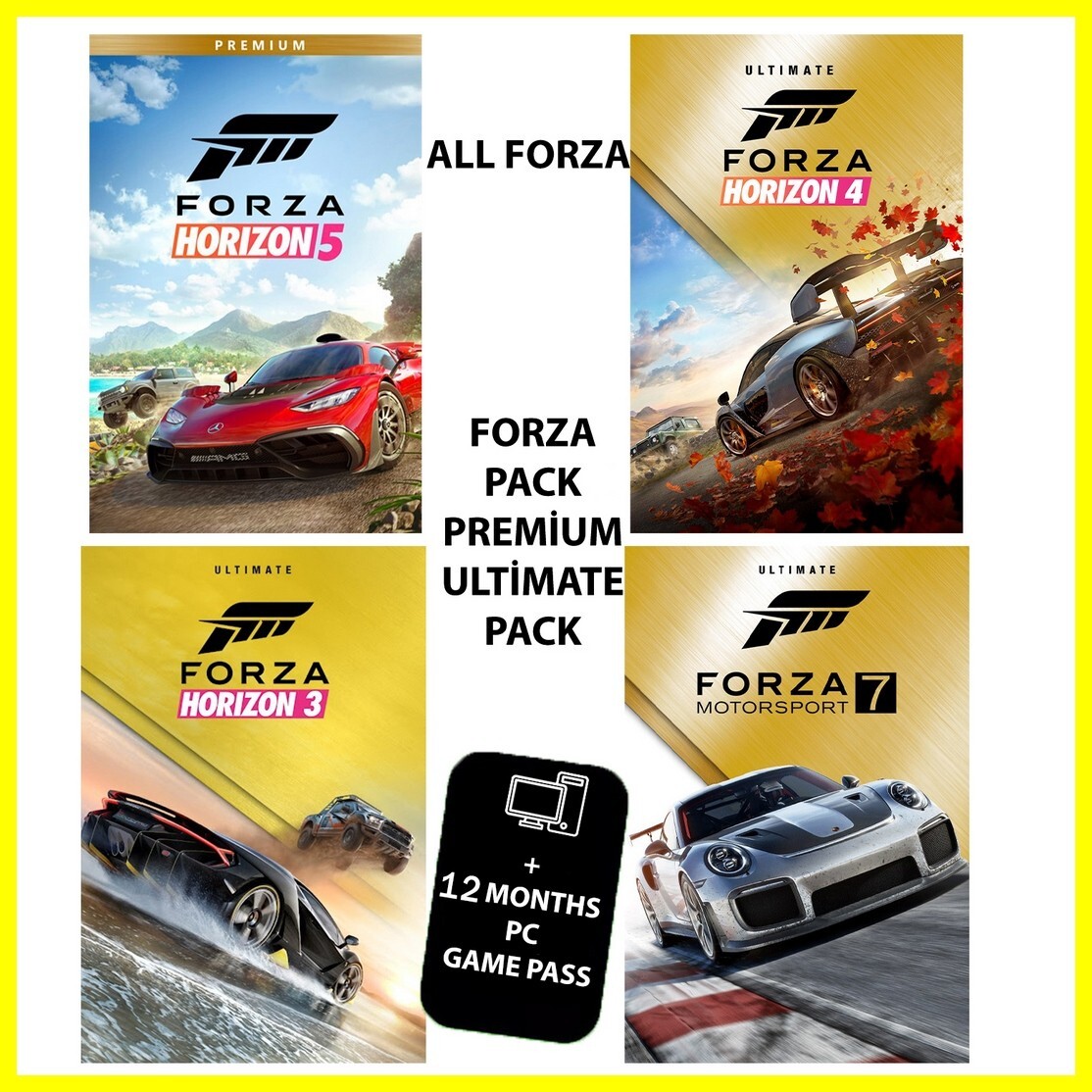 Forza Horizon 5+4+3+7 Premium+Utlimate + 12 Months PC Game Pass - All Dlc -  PC | eBay