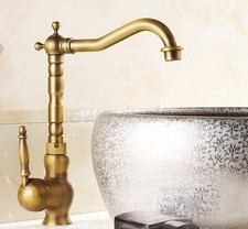 Antique Brass Single Lever Bathroom Vessel Sink Mixer Tap Kitchen Faucet wnf014
