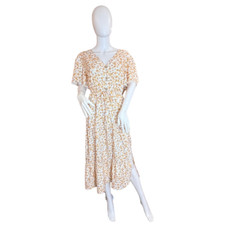 SHEIN Dress 2XL Mustard Ditsy Floral Prairie Chic Flutter Sleeves Tiered Skirt