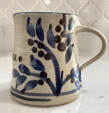 Handcrafted Stoneware Coffee Mug Cup With Blue Brown Signed "Dr Trainer"