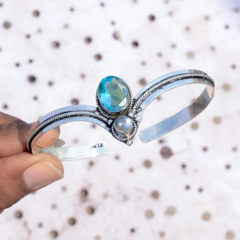 Blautopas Labradorit Edelstein 925 Sterling Silber Party Armreif Handarbeit M... - Bild 4 von 4