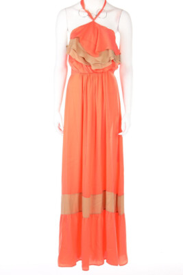 ANNARITA N Gown Formal Evening Neckholder Volants Frills D 36 coral red NEW