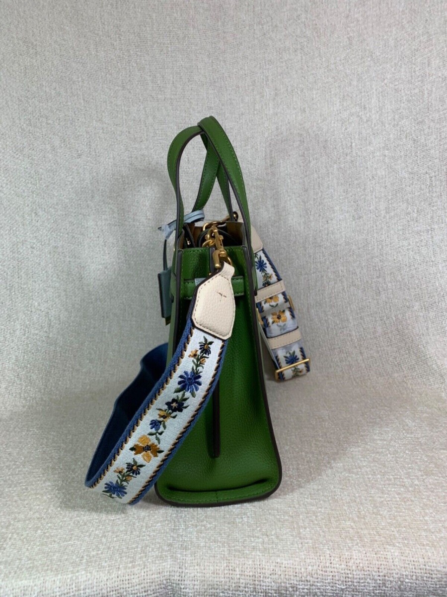 New Tory Burch Walker Spinach Green Leather Webbing Strap