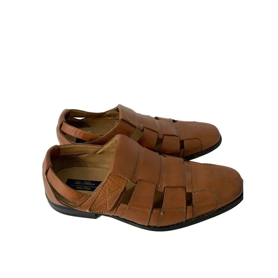 男式 La Milano 意大利皮革开放编织鞋 10.5 5397 复古 — 第 3/4 张图片