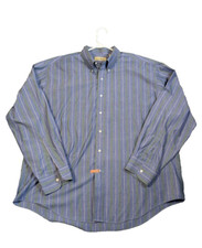 LL Bean Shirt Mens Vintage Cotton Blend button up Blue w/ Stripes FREE SHIPPING