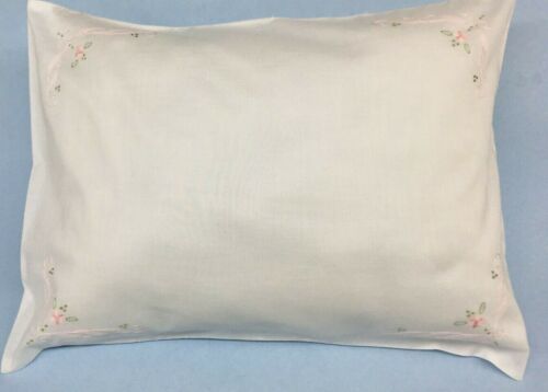 Cotton hand Embroidered Pillow Case 12"x 16"  Pink with Flowers, Ships Free! - Picture 1 of 13