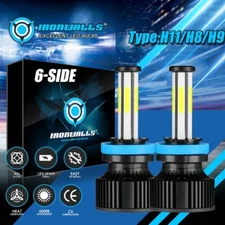 6-Sides H11 LED Headlights Kit Low Beam Bulbs Super Bright 6500K White 360000LM