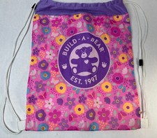 Build A Bear Workshop Drawstring Bag Backpack Pink Flowers Design