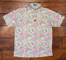 Bad Birdie Men  s Pink Flamingo Tropical Golf Performance Polo Shirt Size XL