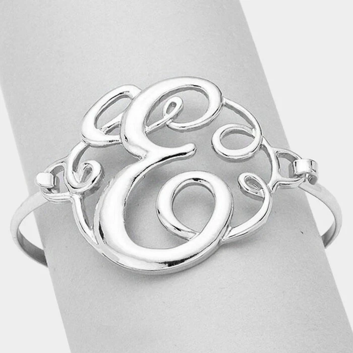 Initial Bracelet Monogram Bracelet Letter E Script Alphabet Jewelry Name  SILVER