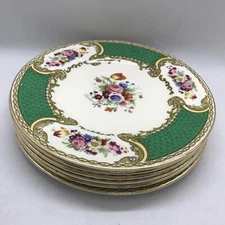 Rare 1930's Myotts Staffordshire The Bouquet Green Floral 6PC Dessert Plates Set