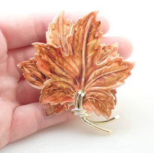 Big Vintage Fall Autumn Enamel Leaf Leaves Brooch Pin