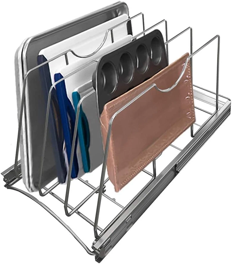 Chrome Pull Out Cookie Sheet & Baking Tray Organizer for Cabinets