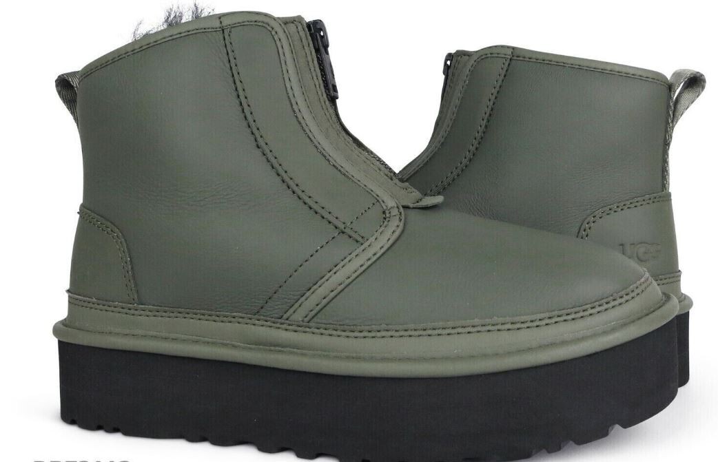UGG Neumel Platform Zip Ultra Matte Seaweed Fur Boots Womens Size