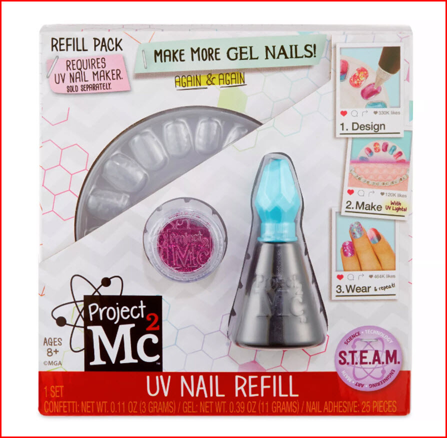 Project Mc2 UV NAIL REFILL Kit Press Finger Nails BLUE Gel