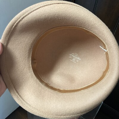 Lancaster 100% Wool Tan Women’s Hat Vintage WPL4384 VTG Fedora Hat Beige Khaki 100% Wool Lancaster USA WPL 4384  main image 2