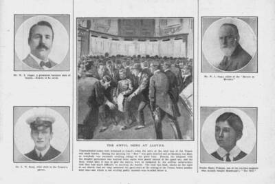 The Awful News at Lloyds with portraits of some of those on board - Old Photo