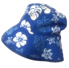 Banz Reversible Blue Hawaiian Print Bucket Hat Cap Fishing Hiking Fit Ages 2 - 5