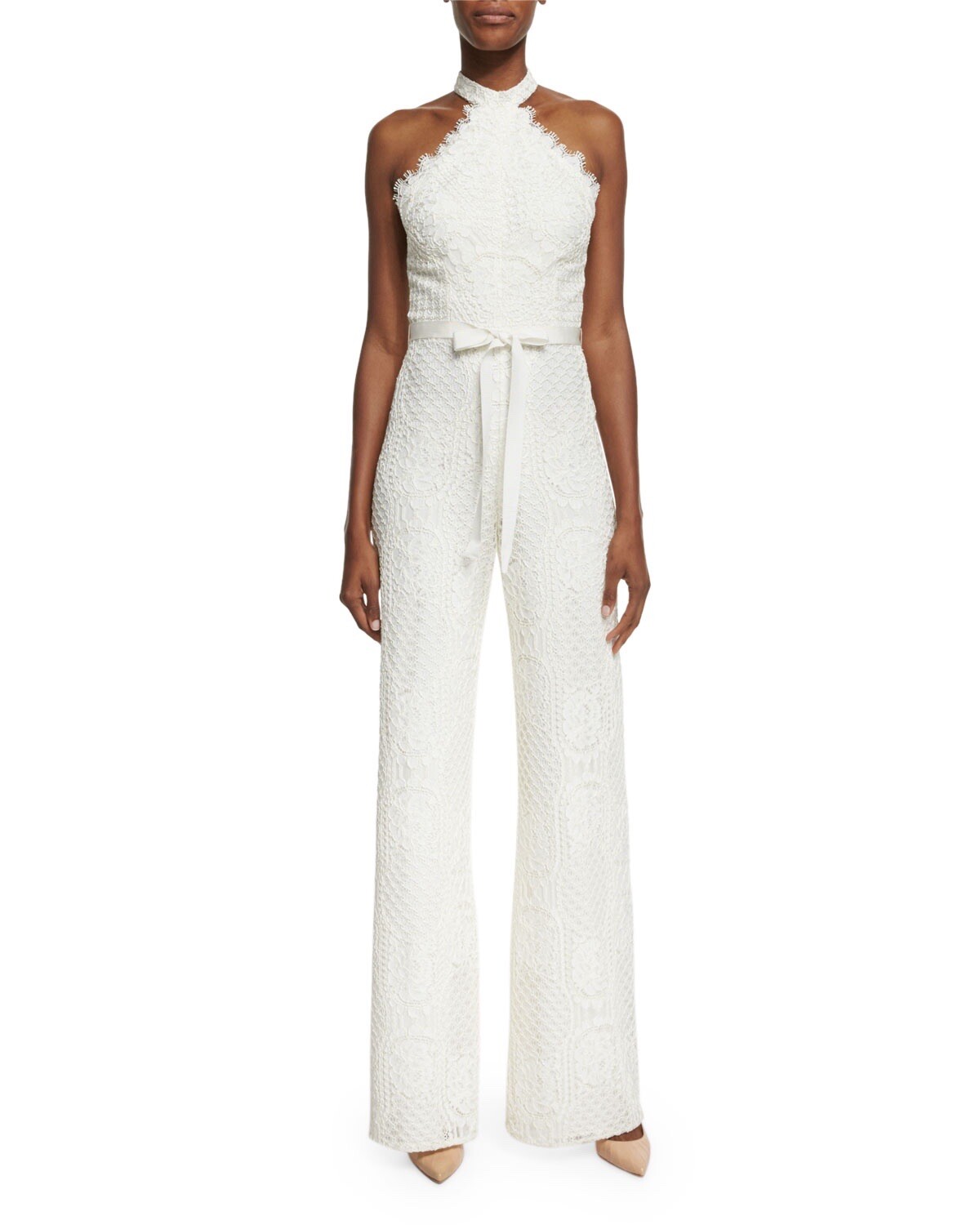 NWT Alexis “Maylina” Sleeveless Grecian Lace Jumpsuit in Ivory, Size Medium
