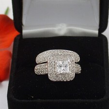 3 CT .925 STERLING SILVER CUBIC ZIRCONIA PRINCESS CUT WEDDING ENGAGEMENT RING