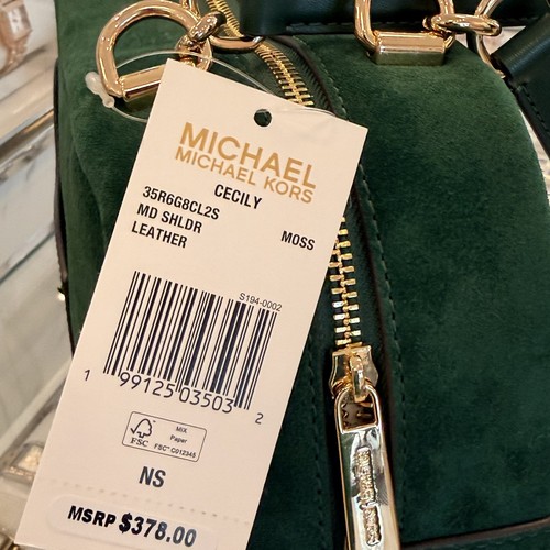 Michael Kors Cecily Medium Shoulder Purse Bag Suede Leather Moss - Picture 11 of 13