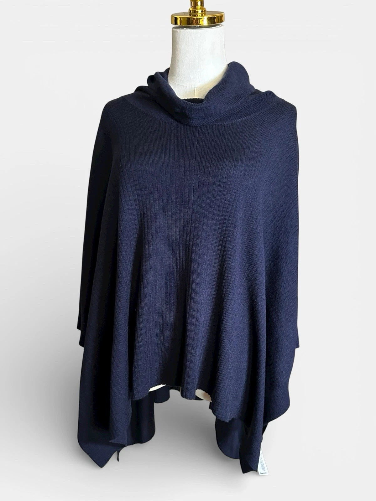 Eileen Fisher Italian Merino Wool Poncho LagenLook Cowl Neck Women's OS Navy