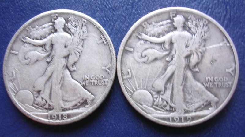 1918-S FINE & 1919 FINE+ WALKING LIBERTY HALF DOLLARS