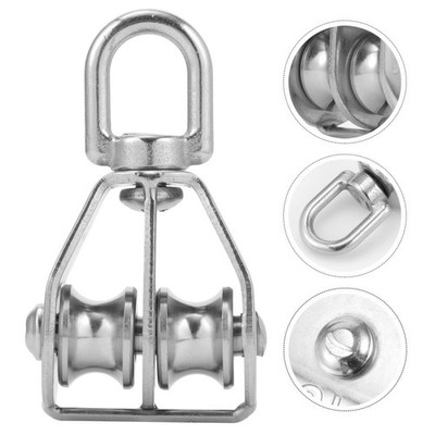 2Pcs Stainless Steel Pulley Block Double Swivel Durable Rope Roller for Hanging