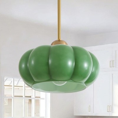 Green Vintage Milk Glass Pendant Light Chandelier, 9.8'' Hanging Mid Century M...